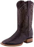 Mens Brown Snake Print Leather Cowboy Boots - Square Toe