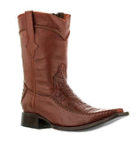 Mens Cognac Alligator Belly Print Leather Cowboy Boots Square Toe - #120