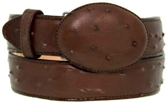Light Brown Western Cowboy Belt Ostrich Quill Print Leather - Rodeo Buckle
