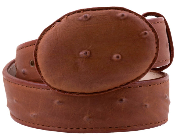 Kids Cognac Cowboy Belt Ostrich Print Leather - Removable Buckle