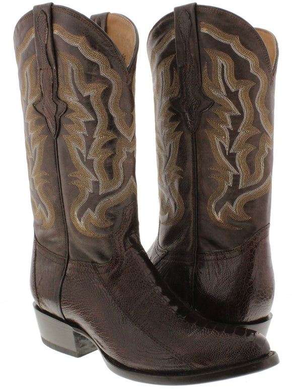 Men's Brown Genuine Ostrich Foot Skin Cowboy Boots J Toe - CP1
