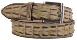 Rustic Tan Western Belt Crocodile Tail Print Leather - Silver Buckle