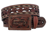 Chedron Western Cowboy Belt Braided Tooled Leather - Rodeo Buckle