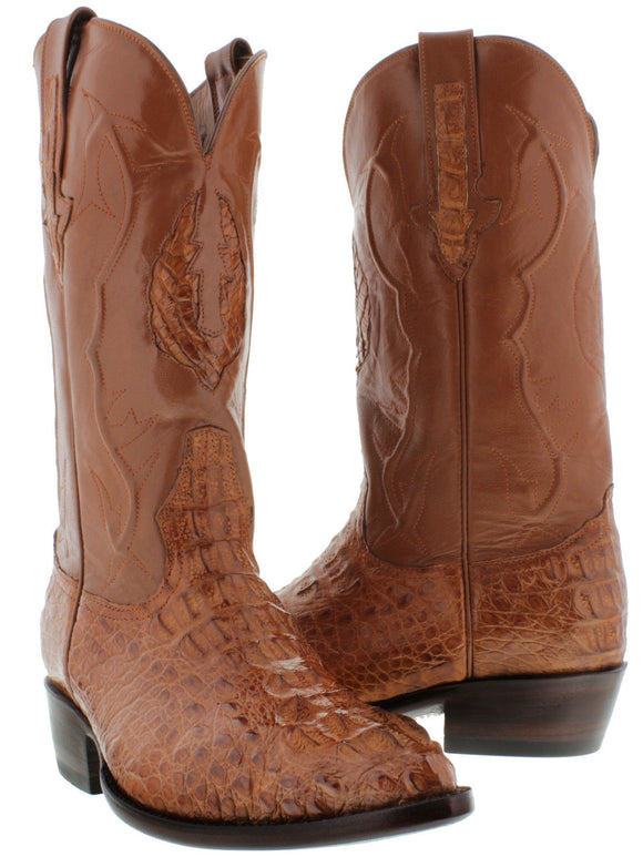 Rustic Brown Leather Cowboy Boots Real Crocodile Tail Skin J Toe