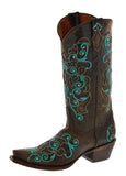 Womens Nataly Brown Cowgirl Boots Studded Embroidered - Snip Toe