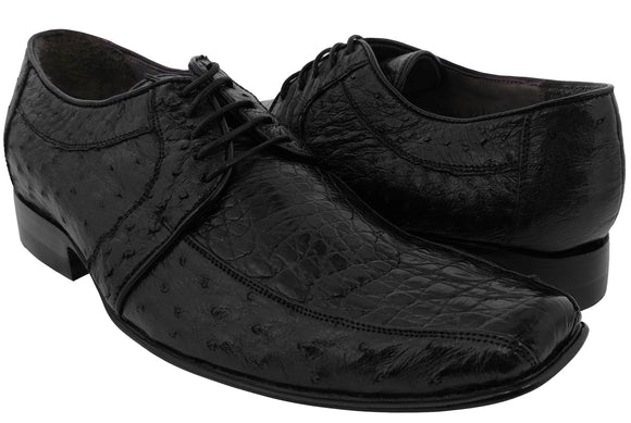 Mens Black Genuine Crocodile Skin Ostrich Quill Dress Shoes - #XDP