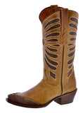 Womens Paris Light Brown Cowgirl Boots Studded Overlay - Snip Toe