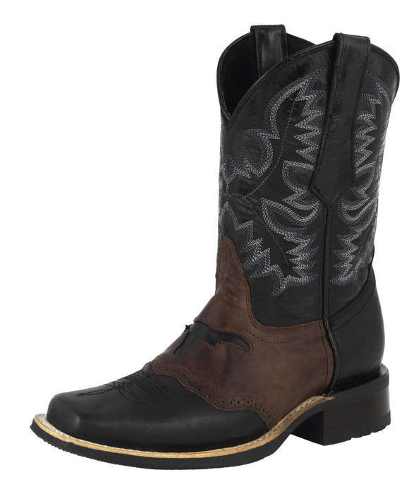 Mens Black Western Leather Cowboy Boots Longhorn - Square Toe
