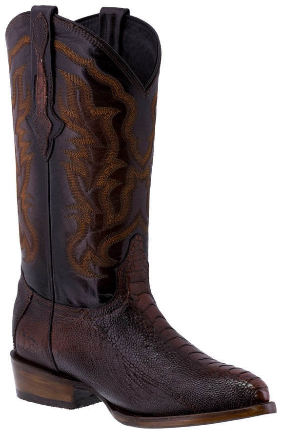 Men's Rustic Cognac Genuine Ostrich Leg Skin Cowboy Boots J Toe