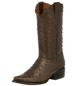 Mens Brown Full Ostrich Quill Print Cowboy Boots - J Toe