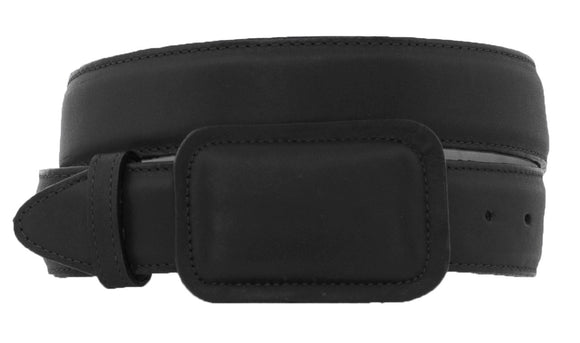Black Western Cowboy Belt Solid Leather - Rodeo Buckle