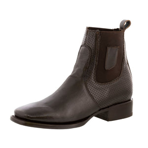 Mens Brown Leather Chelsea Ankle Boots Western Dress - Square Toe