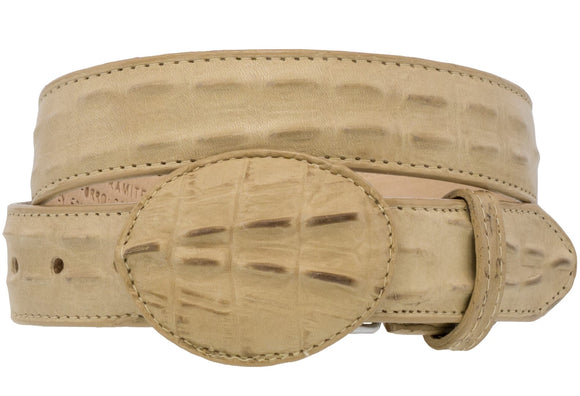 Kids Sand Western Cowboy Belt Crocodile Print Leather - Rodeo Buckle
