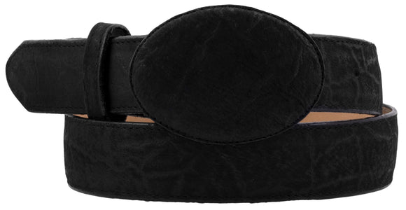 Black Western Cowboy Belt Elephant Print Leather Cinto - Round Buckle