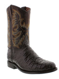 Men's Brown Crocodile Belly Pattern Leather Cowboy Boots - Roper Toe