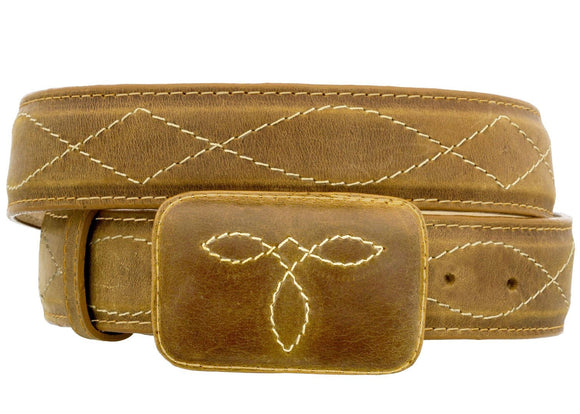Honey Brown Western Cowboy Leather Belt Classic Embroidery - Rodeo Buckle