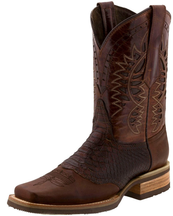 Mens Chedron Western Leather Cowboy Boots Snake Print - Square Toe