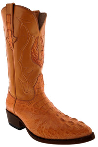 Orange Leather Cowboy Boots Real Crocodile Tail Skin J Toe
