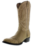 Mens Sand Ostrich Skin Leather Cowboy Boots - Round Toe