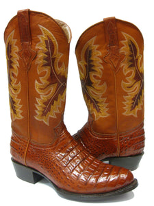 Men's Cognac Genuine Leather Exotic Crocodile Alligator Belly Cowboy Boots