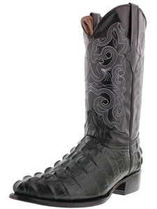 Mens Green Alligator Tail Print Leather Cowboy Boots J Toe