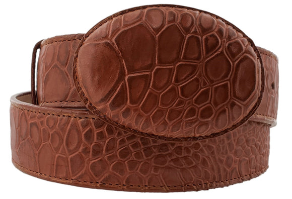 Cognac Western Cowboy Belt Sea Turtle Animal Print Leather - Rodeo Buckle