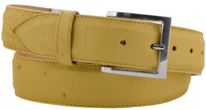 Yellow Western Cowboy Belt Real Ostrich Skin Leather - Silver Buckle