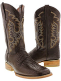 Mens Brown Snake Python Print Leather Cowboy Boots Square Toe