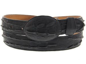 Black Western Belt Crocodile Tail Print Leather - Rodeo Buckle