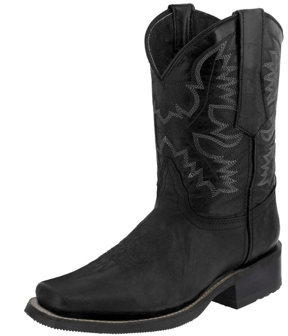Mens Black Western Leather Cowboy Boots - Square Toe