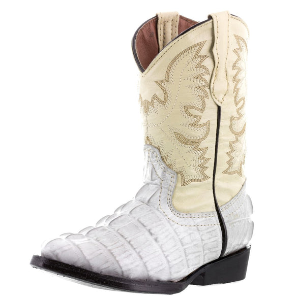 Kids Off White Alligator Tail Print Leather Cowboy Boots J Toe