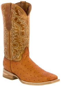 Mens Mango Ostrich Quill Print Leather Cowboy Boots Square Toe