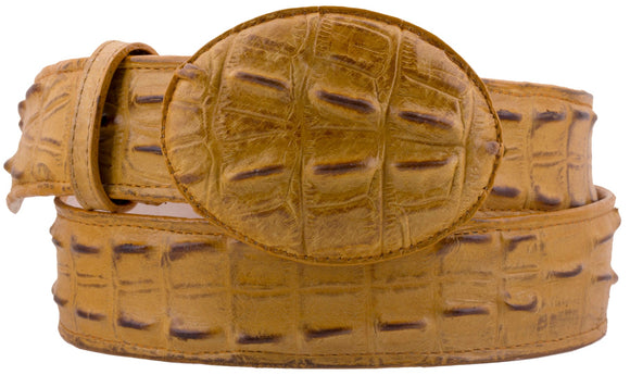Butterscotch Western Belt Crocodile Tail Print Leather - Rodeo Buckle