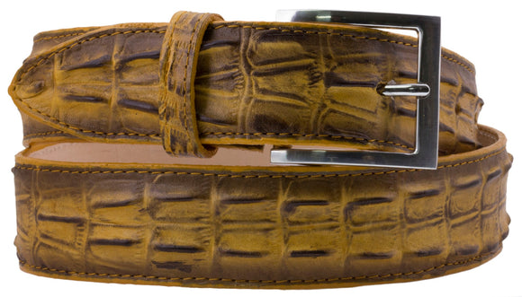 Men's Rustic Buttercup Crocodile Tail Genuine Leather Western Belt Silver Buckle