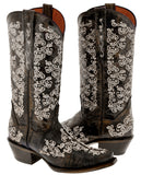 Womens Cleo Brown Leather Cowboy Boots Floral Embroidered - Snip Toe