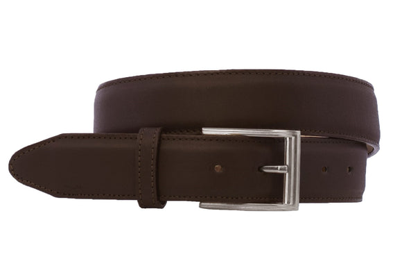 Brown Western Cowboy Belt Solid Leather - Silver Buckle