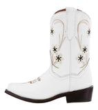 Kids FLWR White Western Cowboy Boots Floral Leather - Snip Toe