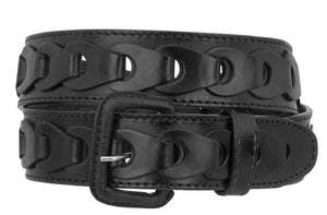 Mens Braided Real Leather Cowboy Jean Belt Removable Buckle Western Dress Black