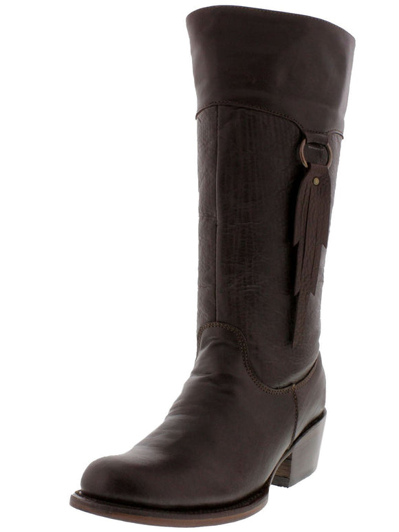 Womens Italia Brown Leather Cowboy Boots Equestrian - Round Toe