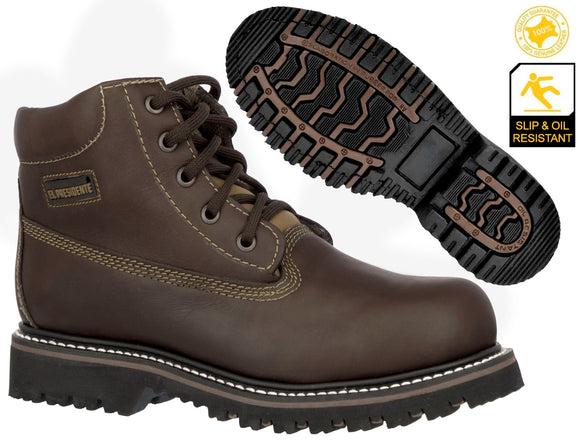Mens Brown Work Boots Leather Slip Resistant Lace Up Soft Toe - #600TR