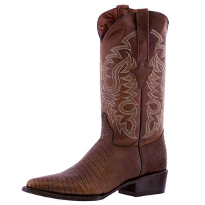 Mens Brown Teju Lizard Print Leather Cowboy Boots J Toe