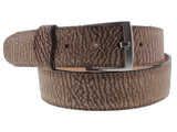 Brown Western Cowboy Belt Shark Print Leather - Silver Buckle