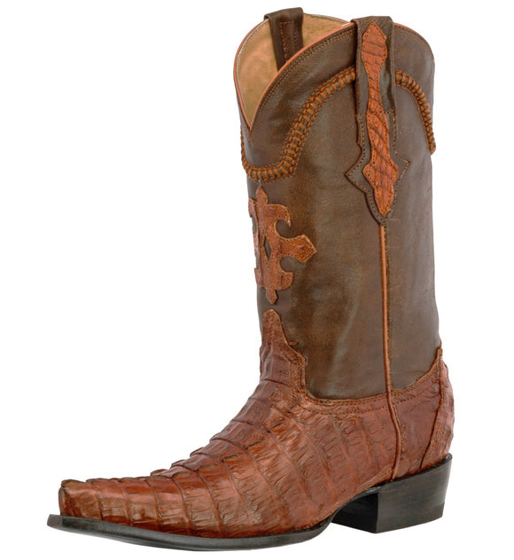 Mens Cognac Crocodile Tail Skin Cowboy Boots - 3X Toe