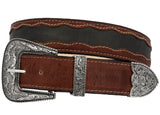 Chedron Western Cowboy Belt Overlay Leather - Silver Buckle