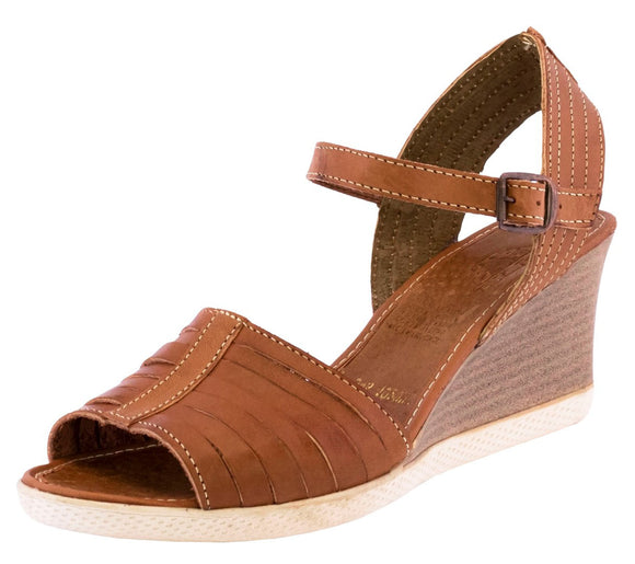 Womens Authentic Huaraches Real Leather Wedge Sandals Light Brown - #1020