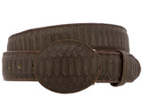 Brown Western Cowboy Belt Snake Print Leather - Rodeo Buckle
