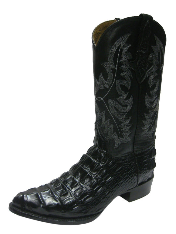 Mens Black Leather Cowboy Boots Alligator Back Print - J Toe