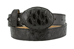 Black Western Cowboy Belt Anteater Print Leather - Rodeo Buckle