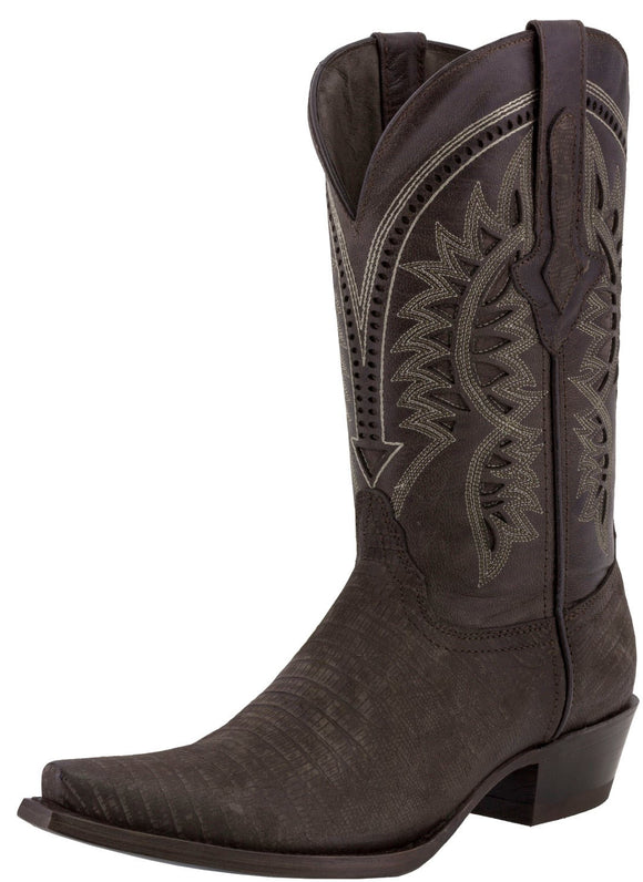 Mens Brown Teju Lizard Print Leather Cowboy Boots Snip Toe