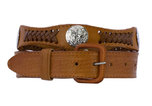 Cognac Concho Western Leather Cowboy Belt - Removable Buckle